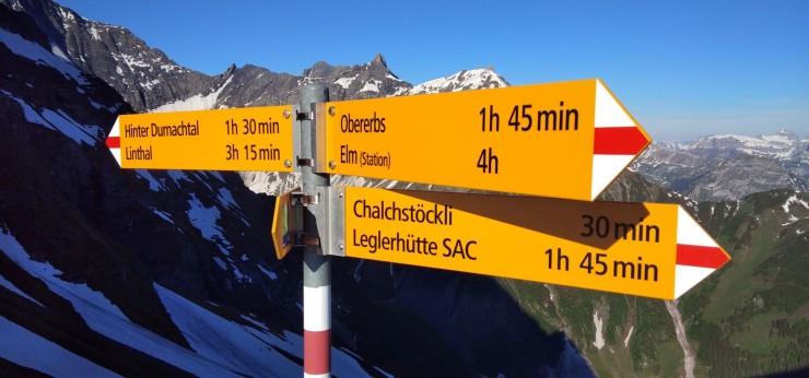 Mountain trail sign in Switzerland. Freedom